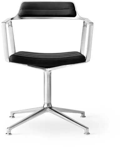 Vipp 452 Snurrstol med Golvglidare Aluminium/Svart Skinn